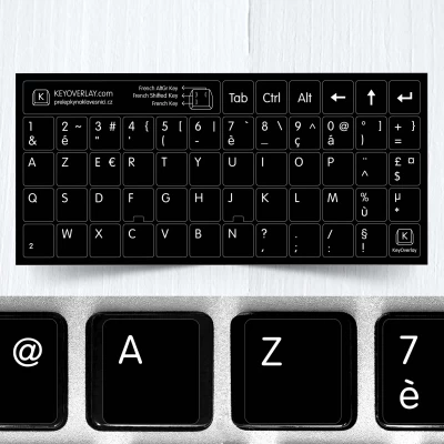 Французька (AZERTY) - повні наклейки на клавішах на чорному фоні