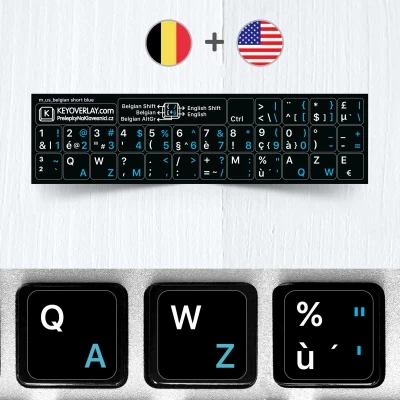 Бельгійські (AZERTY) та англійські наклейки на чорному фоні (скорочена версія)
